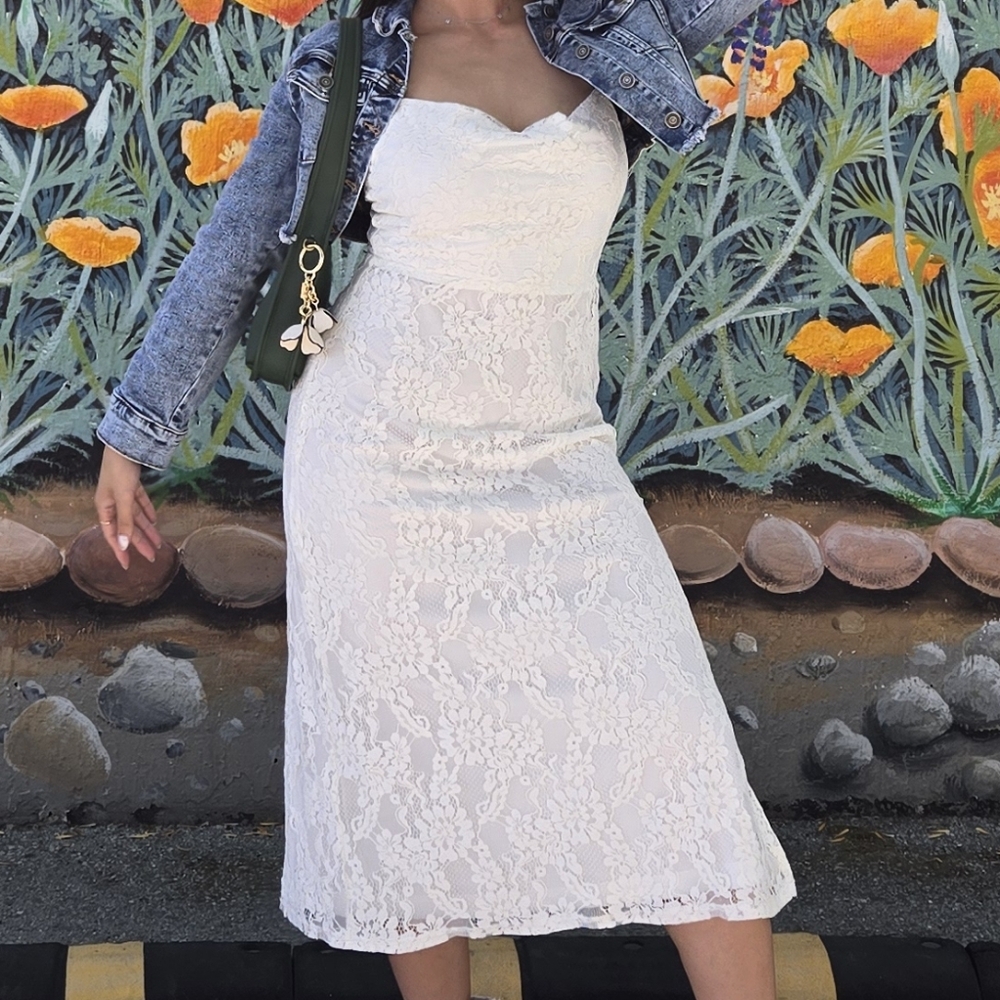 White Lace Midi Dress - Classic Feminine Style